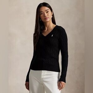 Ralph Lauren Sport 100% Lambs Wool V-neck Sweater Size S Black